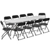 Ktaxon 6ft White Folding Table and 10 Pack Folding Chairs Black, Plastic Table and Chair Set
