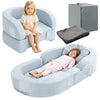 Coumy Toddler Travel Bed 2-in-1 Kids Sofa Chair with Removable Cover, Soft Foam Portable Foldable Toddler Bed for Travel with Carrying Bag, Blue